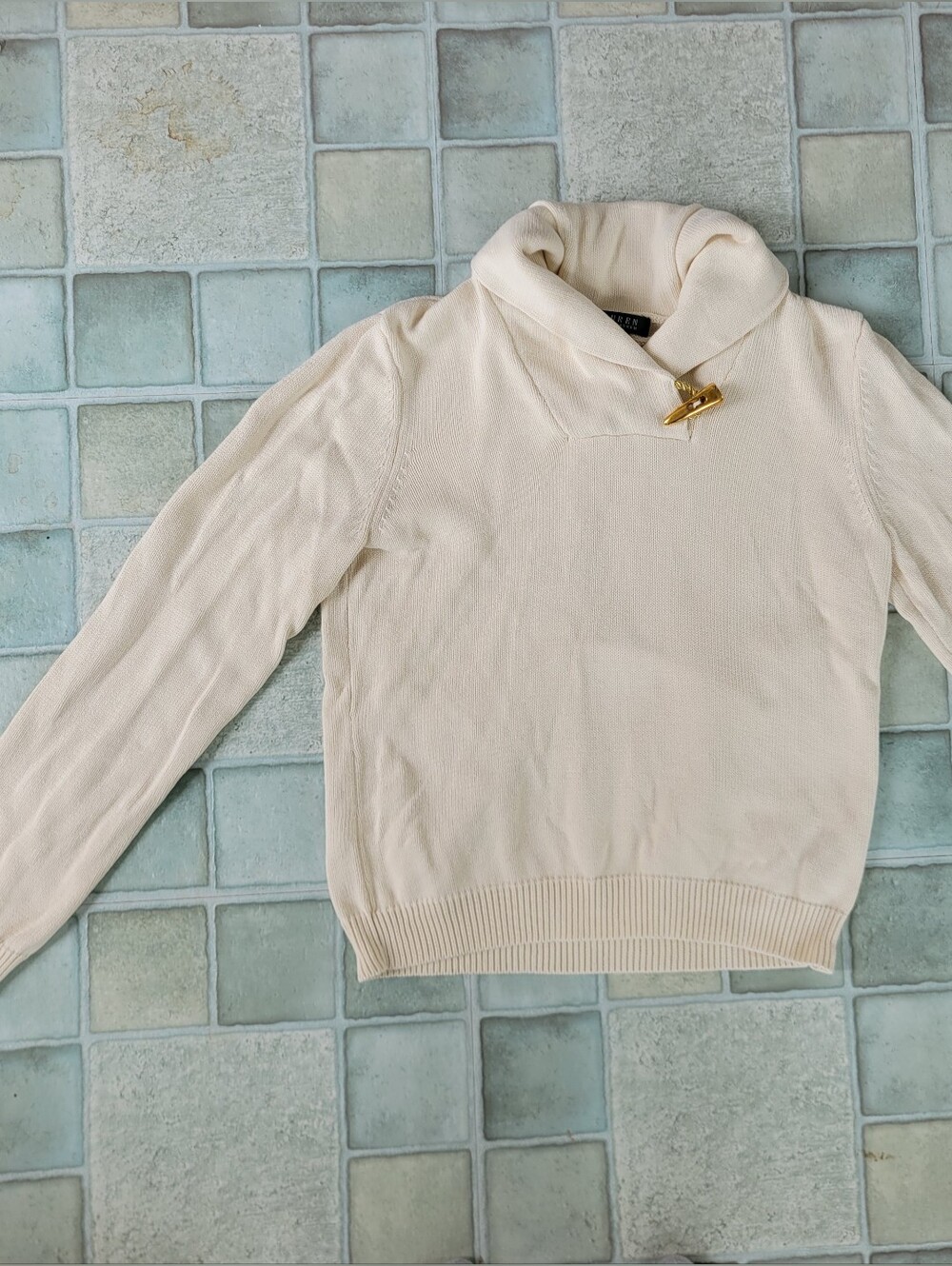 Lauren Ralph Lauren Womens Large Ivory Pull Over Cowl Neck Sweater With Toggle